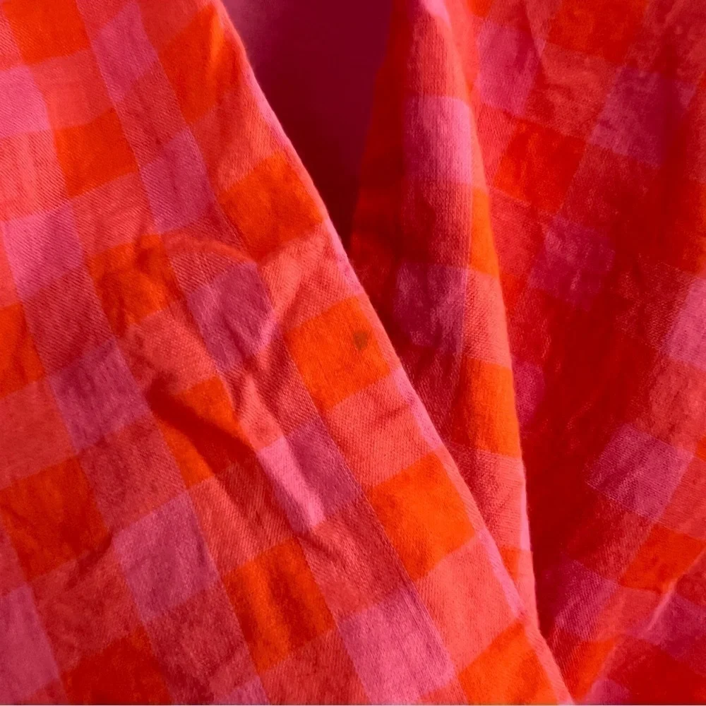 J. Crew Ruffle Puff Sleeve Cotton Wrap Top in Orange and Pink Gingham 💕🧡 L